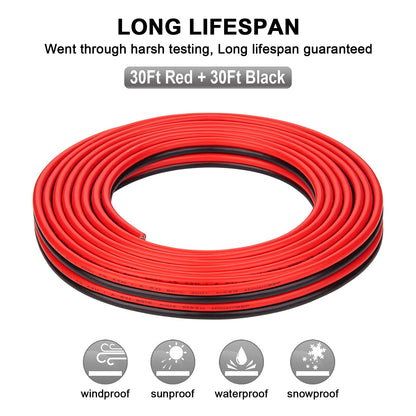10 Gauge Wire - iGreely 30 FT 10/2 Gauge Tinned Copper Low Voltage Wire Electrical Wire Cable for Solar Panel Car Audio Automotive Trailer Marine Harness Wiring 10AWG 30Ft