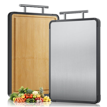 Titanium Bamboo Cutting Board for Kitchen, Double-Sided Titanium & Bamboo Chopping Block, Reversible Meat and Vegetable Prep Surface, Easy to Clean (16×11)