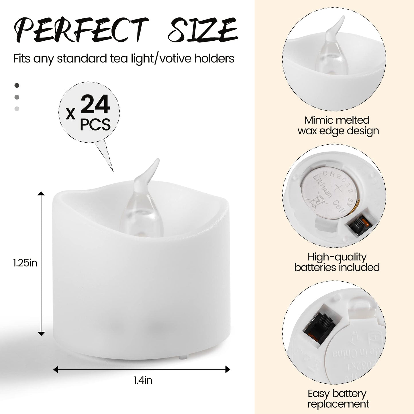 Da by LED Tea Light, Remote Control Tea Light, Electric Flashing Battery Powered LED Candle 1.5" x 1.5" for Wedding Party Halloween Christmas Home Decor 24pcs