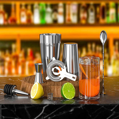 27OZ Cocktail Shaker, Cocktail Shakers 800ml, Cocktail Making Set 6Pcs, Cocktail Shaker Kit with Strainer, Double Jigger, Bar Mixing Spoon, Boston Shaker Bartender Maker Martini Set