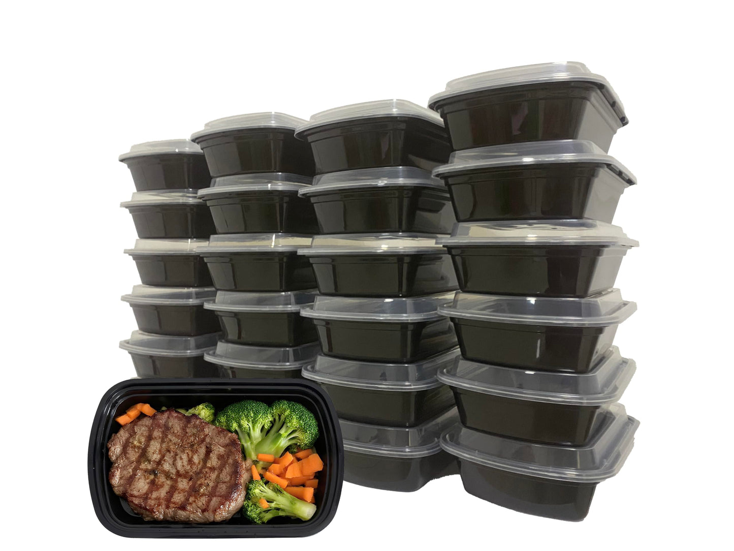 25pack 32oz Plastic meal prep container w/lid, Food prep containers, Take out containers，Food Storage container microwave and freezer safe- Black