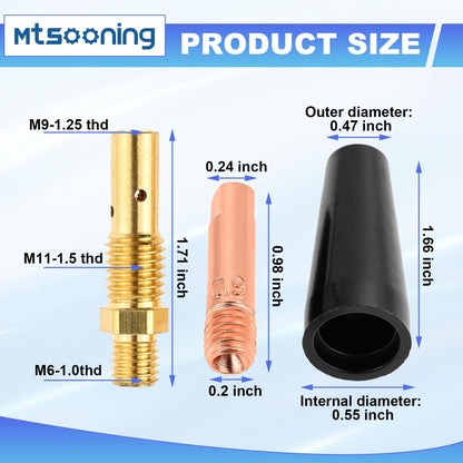 Mtsooning 48PCS Flux Core Gasless Nozzle Tips Kit KP1939-1, 0.035" (0.9mm) Flux Core Welder Gun Welding Mig Contact Tips Gasless Nozzle Gas Diffusers Replacement for Lincoln Magnum 100L & Weld-Pak MIG