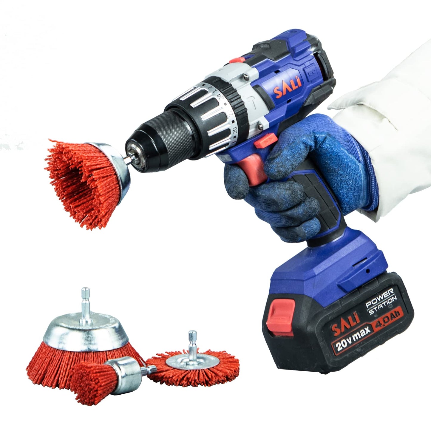 SALI 10 Pack Nylon Filament Abrasive Wire Brush Wheel & Cup Brush Set with 1/4 Inch Hex Shank, 4 Sizes Nylon Drill Brush Set for Removal of Rust Corrosion Paint
