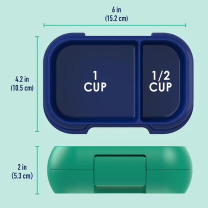Bentgo Kids Snack - 2 Compartment Leak-Proof Bento Box Container for Snacks and Small Meals, Easy-Open Latch, Dishwasher Safe, BPA-Free for School, Daycare, & Sports - Ideal for Ages 3+ (Green/Navy)
