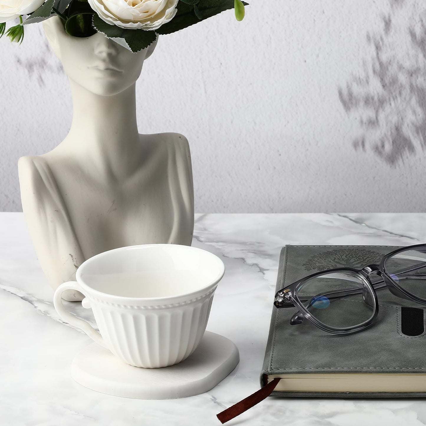 Diatomaceous Earth Coasters Set of 4，Cool Absorbent Quick-Dry Drink Coasters for Desks, Cute Modern Stone Design with Stylish White Aesthetic (White, 8)