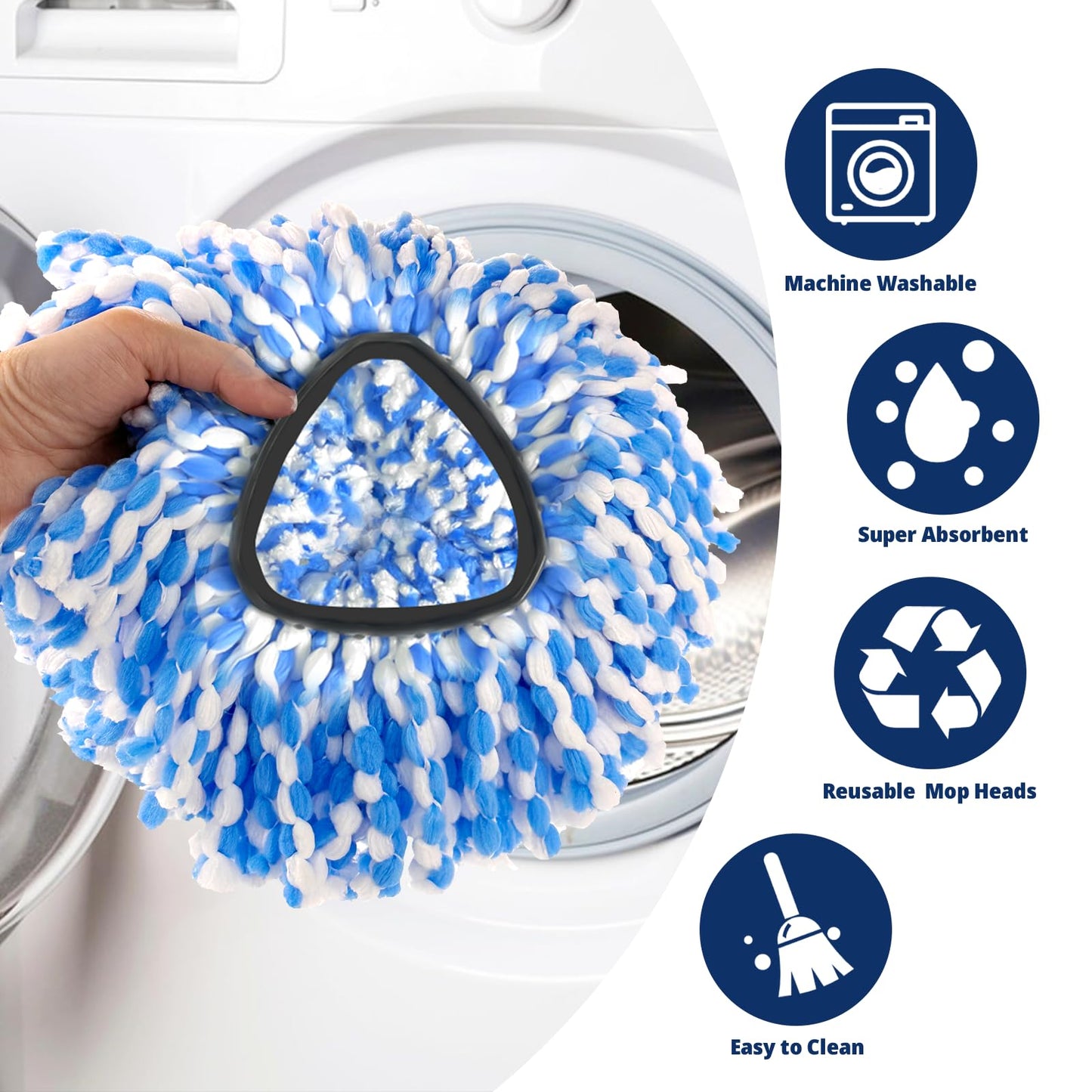 Spin Mop Head Refill, 6Pcs Rotating Triangle Mop Head, Microfiber, Machine Washable