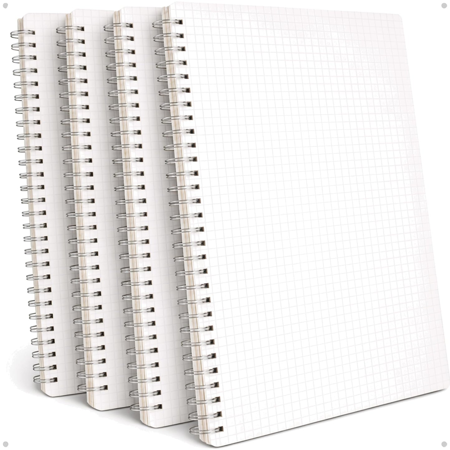 4-Pack A4 Spiral Graph Paper Notebooks (8.3" x 11.5"), 5mm Grid Quad Ruled, 160 Pages (80 Sheets) Each, Hardcover Wirebound Lay-Flat for Math, Engineering & Drafting