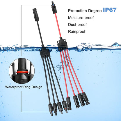 TCEUMIK Solar Panel Y Branch Connectors 1 Pair of 1 to 4 Parallel Connectors 1000V 30A Cable Wire Plug Tool Kit for Connecting Solar Panel(M/FFFF, F/MMMM) Red Black