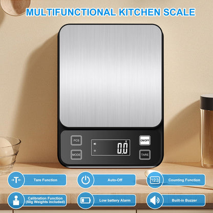 Rechargeable Food Scale, [0.1g-10kg/22lb] Diyife IP67 Full Waterproof Kitchen Scale with Adjustable LCD Display, 10 Units, Tare, PCS Counting, Auto Off, 304 Stainless Steel, Wall Mount for Cooking