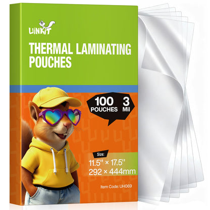 Uinkit Thermal Laminating Pouches 3Mil 11.5x17.5 Inches Laminating Sheets for Extra Protection for Sealed A3 11x17 Photo and documents 100 Sheets Pack, Clear. (100, 11.5x17.5"-A3 Size)