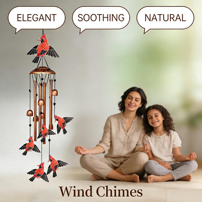 Cardinal Wind Chimes for Outside, Metal Bird Wind Chime with Aluminum Tubes, Garden & Porch Outdoor Decor, Red Cardinal Yard Decoration Gift