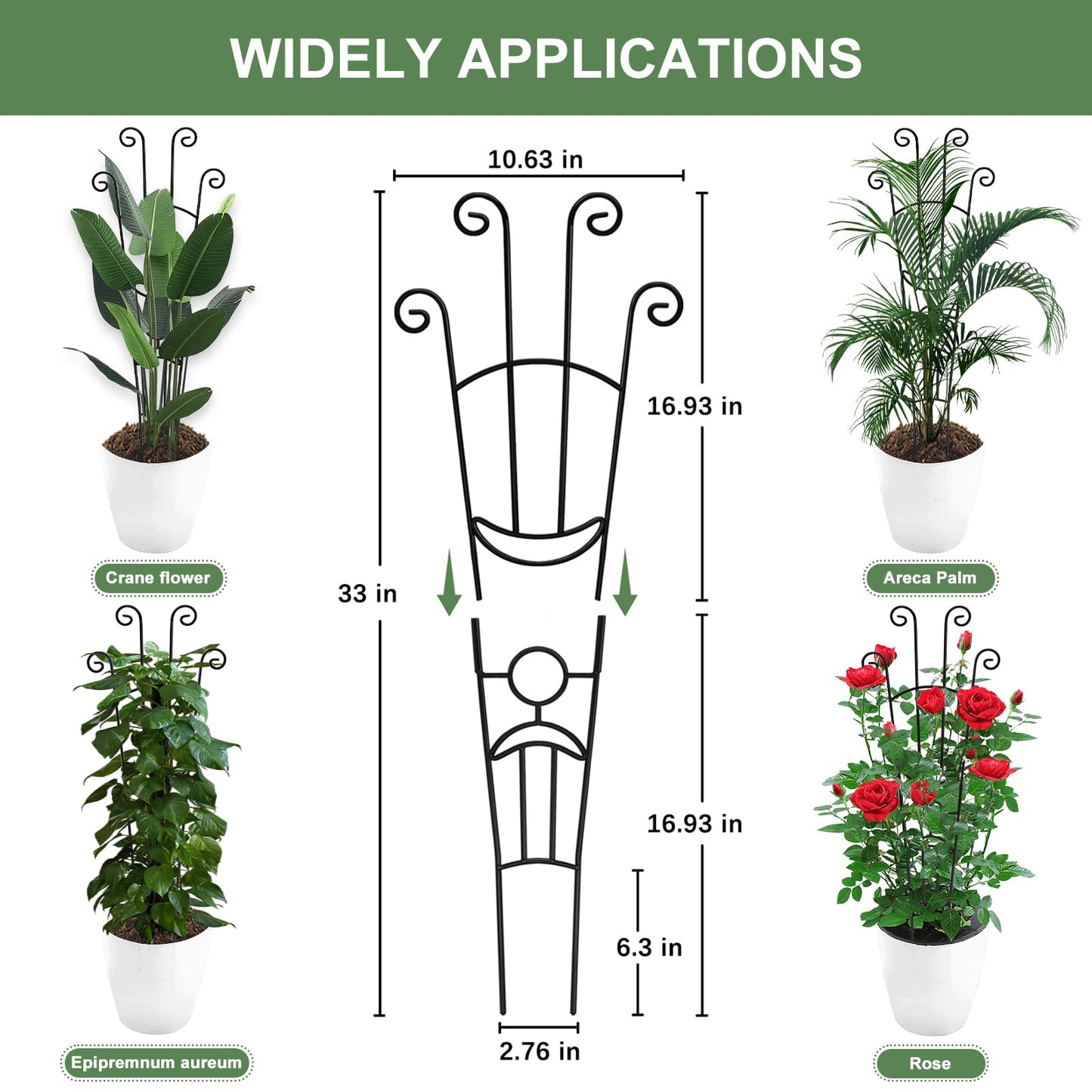 32.6in Monstera Plant Support Stakes for Indoor Plants, Metal Garden Plant Trellis for Climbing Plants, Pothos Vine Snake Climber Support，2P