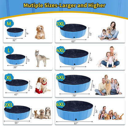 CACSPS Foldable Dog Pool, 32" x 8" Kiddie Pool with Hard Plastic, Non-Slip Dog Bath Tub for Outdoor Backyard, Collapsible Dog Swimming Pool for Kids Dogs Pets (Blue)