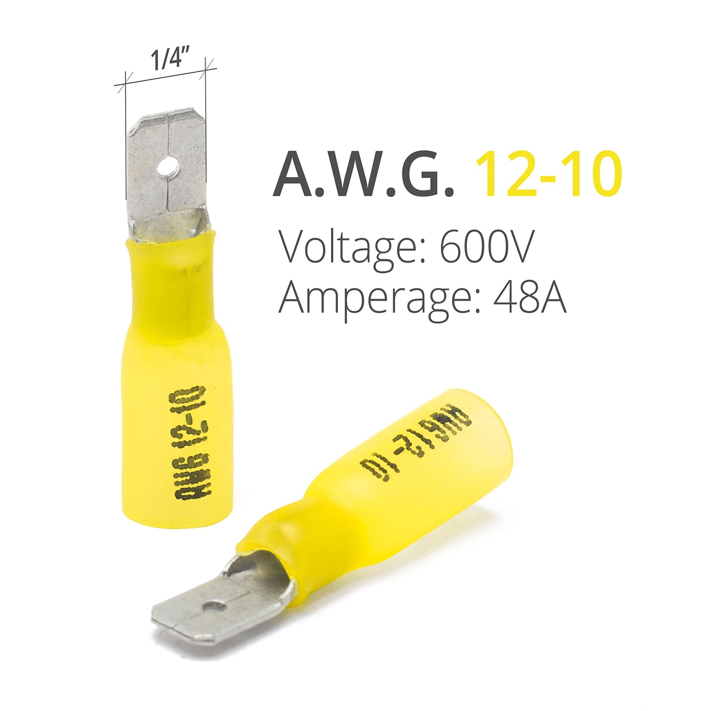 90 PCS Wirefy Male Spade Connectors - Heat Shrink Spade Connector Kit - Quick Disconnect Wire Connectors - Electrical Spade Terminals - Yellow 12-10 Gauge