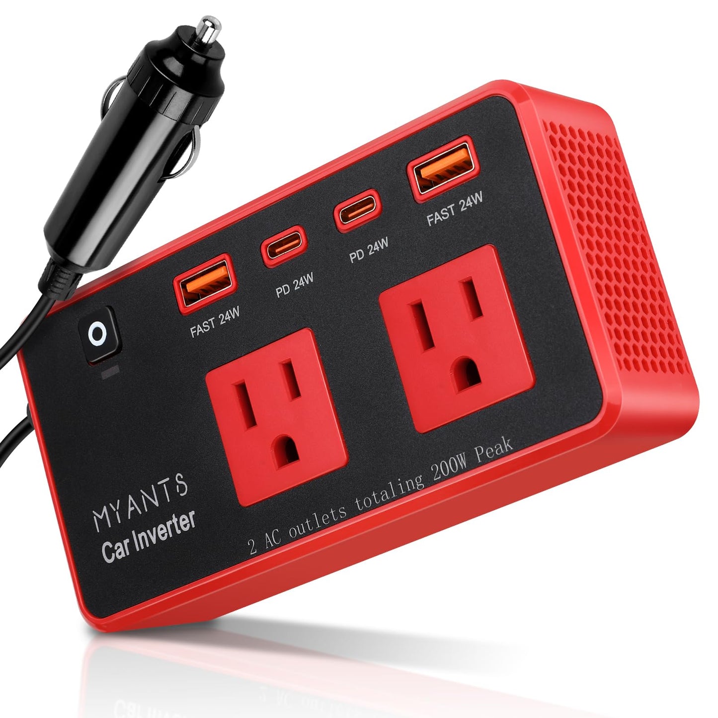 200W Car Power Inverter, DC 12V to 110V AC Car Plug Adapter Outlet with 4 USB Fast Charging Port, Car Charger Cigarette Lighter Adapter for Laptop，Road Trip