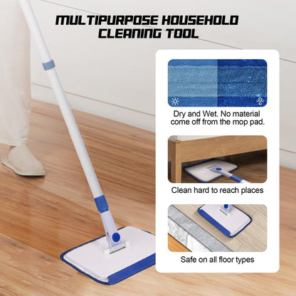Qaestfy Baseboard Cleaner Tool with Handle, Wall Floor Mop with Extendable Long Handle Duster for Cleaning Window, Floor, Skirting Board, Ceiling, Shower, Tub Tile, Kitchen with 6 Reusable Pads
