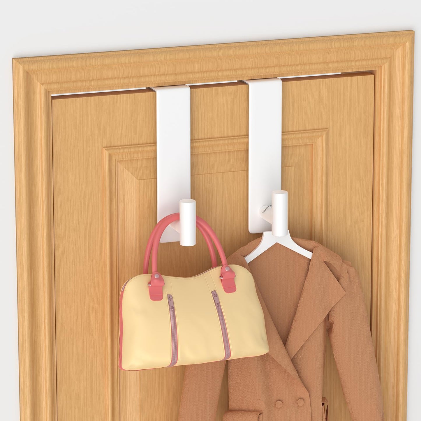 PMMASTO Over The Door Hooks 2-Pack, Rustproof Stainless Steel Door Hanger with Non-Slip Pads for Towels Coats Wreath Bathroom Kitchen Entryway Office (White, Fits 1-3/4" Thick Door-T Shape)