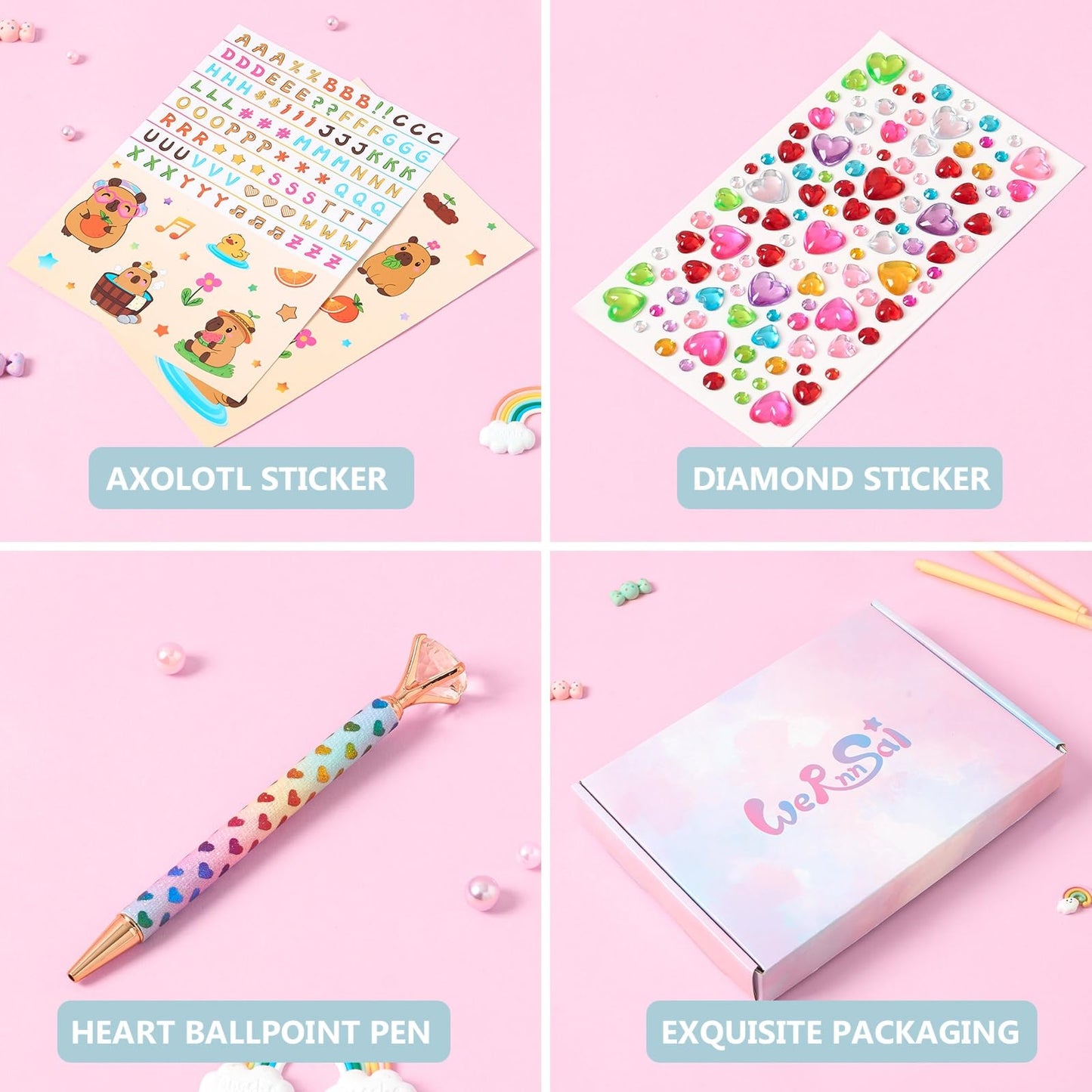 WERNNSAI Capybara Kids Secret Diary for Girls with Lock Key, Kids Plush Journal Kit, School Travel Notebook with Pen, Stickers for Writing Drawing, Birthday Gift for Girls Ages 6-8
