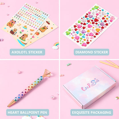 WERNNSAI Capybara Kids Secret Diary for Girls with Lock Key, Kids Plush Journal Kit, School Travel Notebook with Pen, Stickers for Writing Drawing, Birthday Gift for Girls Ages 6-8