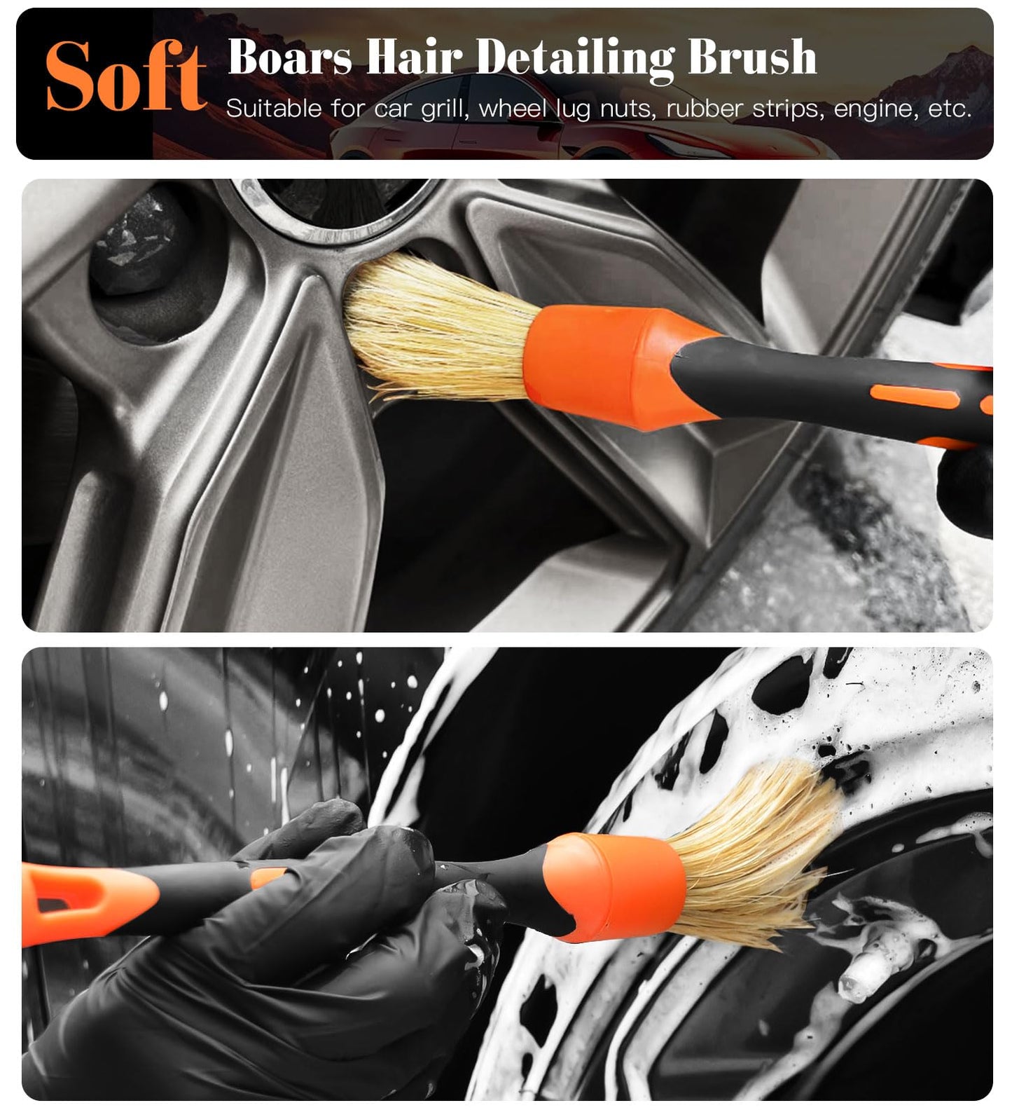 YeewayVeh 7PCS Motorcycle Cleaning Kit, 2-Size Bendable Wheel Brush, Tire and Chain Brush, Detailing Brush, Microfiber Towel and Car Wash Mitt for Car Wheels Motorcycle Dirt Bike Detailing Wash Kit