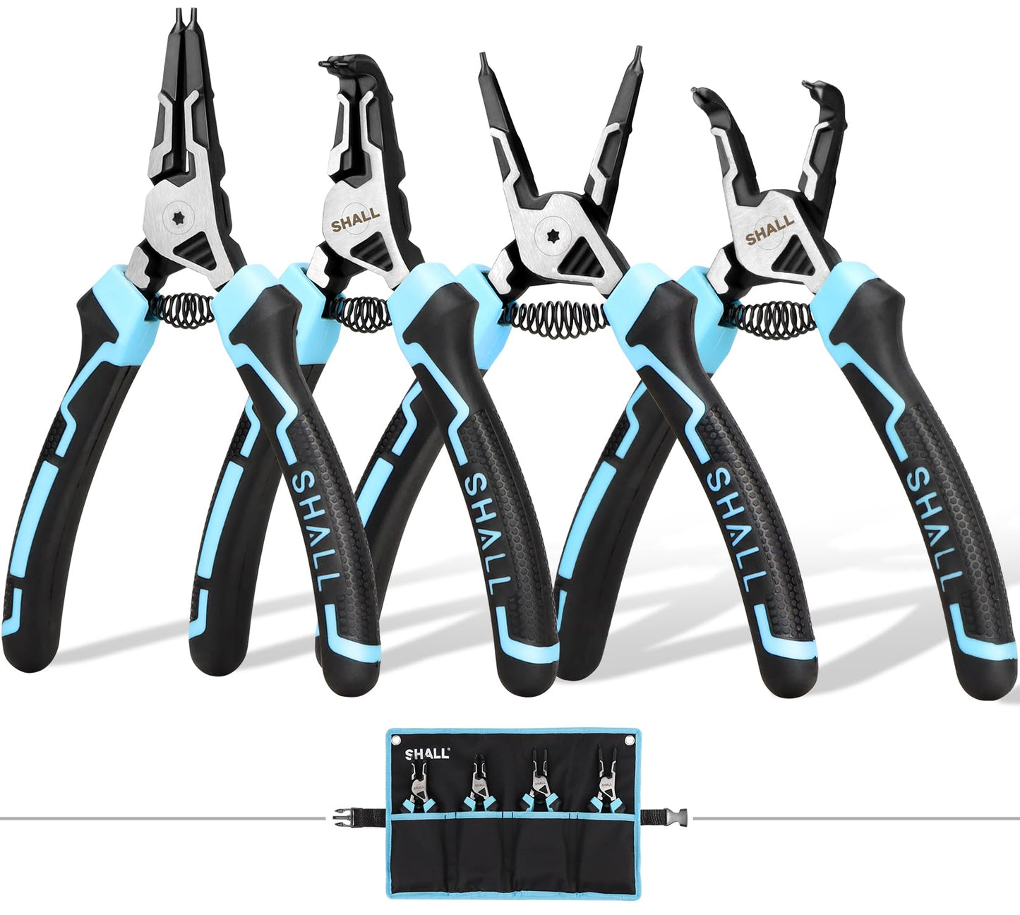 SHALL Snap Ring Pliers Set, 4-Piece Heavy Duty 7" Snap Ring Pliers, Snap Ring Pliers with 5/64" Tip, Inverted Ring Remover Bracket Pliers with Portable Case