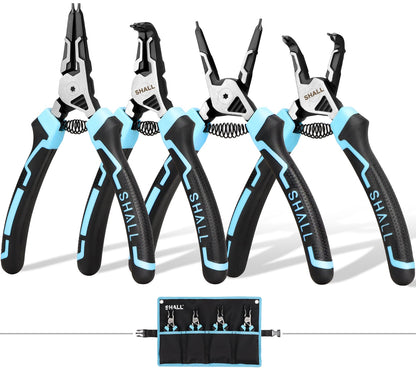 SHALL Snap Ring Pliers Set, 4-Piece Heavy Duty 7" Snap Ring Pliers, Snap Ring Pliers with 5/64" Tip, Inverted Ring Remover Bracket Pliers with Portable Case