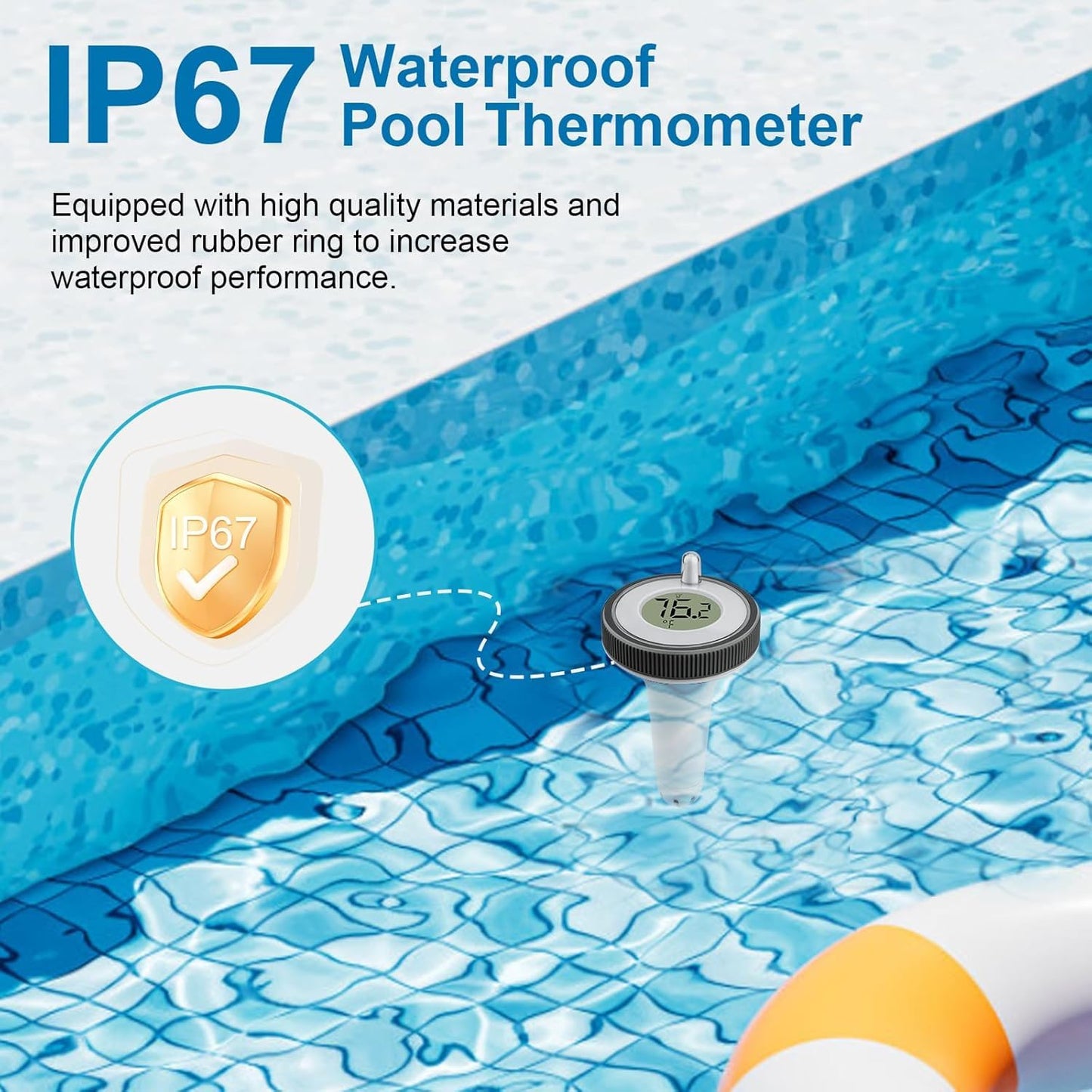 Pool Thermometer Floating Easy Read,Pool Temperature Thermometer Floating, Large Screen Digital Wireless Pool Thermometer Waterproof, Floating Pools Thermometers for Swimming Pools/Fish Tank/Hot Tubs