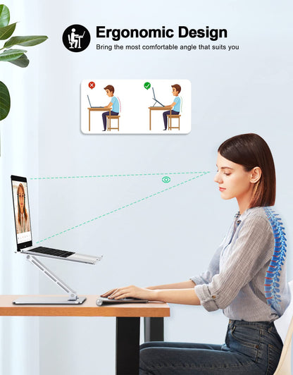 Zewwen Laptop Stand for Desk, Ergonomic Adjustable Foldable Computer Stand with Heat-Vent, Aluminium Alloy Laptop Riser Compatible with MacBook Air, Pro, Dell XPS, Samsung, 10”-16"