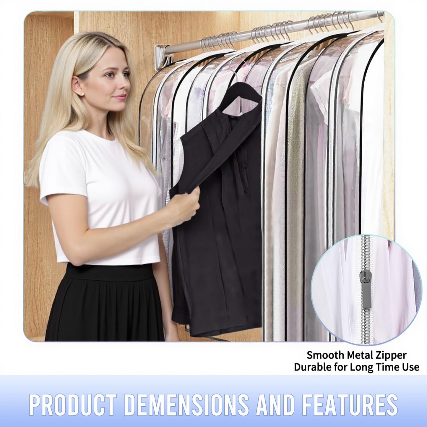 Clear Garment Bag For Hanging Clothes 50" Longth- 4 Pack 10" Gusseted Suit Bags For Closet Storage, Plastic Clothes Storage Bag For Suit Coat Dress, fur, Clothes Cover For Open Closet