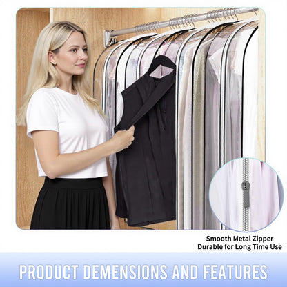 Clear Garment Bag For Hanging Clothes 50" Longth- 4 Pack 10" Gusseted Suit Bags For Closet Storage, Plastic Clothes Storage Bag For Suit Coat Dress, fur, Clothes Cover For Open Closet