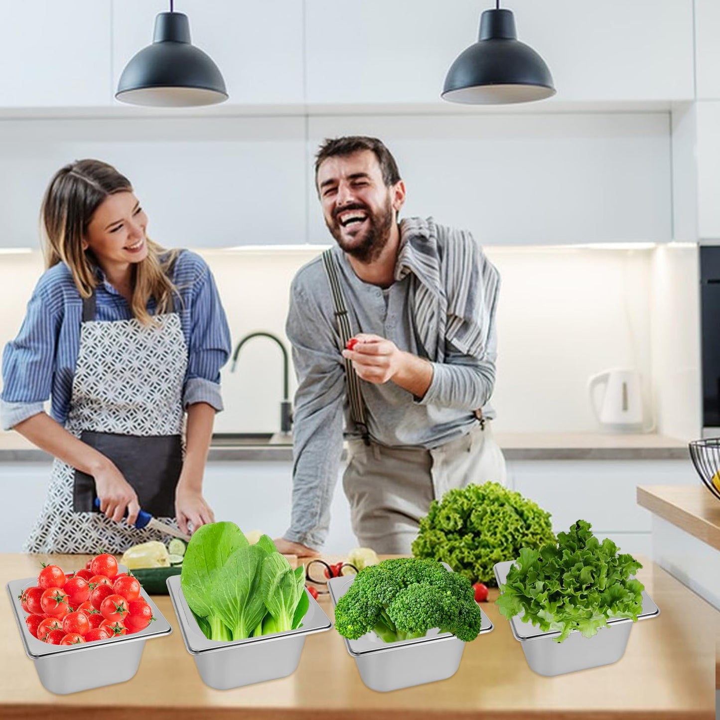 Auch 6 Pack Hotel Pans 1/6 Size 4 Inch Deep, Stainless Steel Steam Table Pan Catering Food Pan Warmer Tray Breading Tray Batter for Hotel, Restaurant, Buffet, Party Catering Supplies