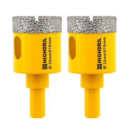 HIGHDRIL Diamond Core Drill Bit,2Pcs Diameter 32mm 1-1/4" with Triangle Shank Vacuum Brazed Hole Saw for Concrete Granite Marble Glass Porcelain Tile Masonry Brick