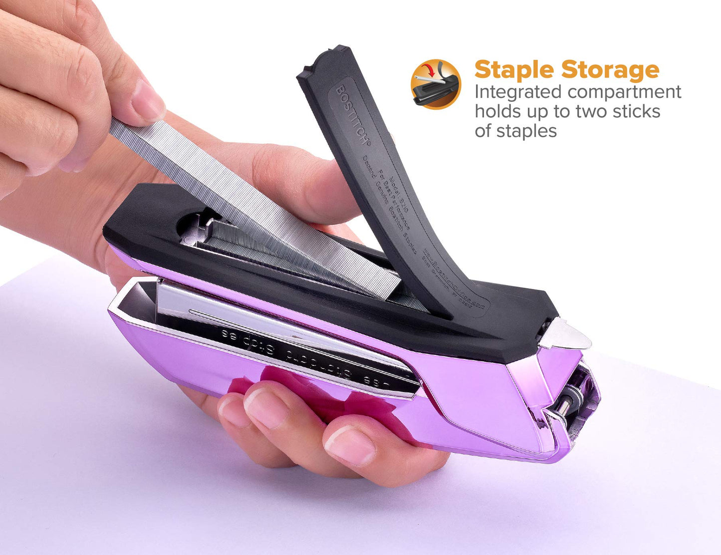 Bostitch Office Ascend 3 in 1 Stapler with Integrated Remover & Staple Storage, 20 Sheet Capacity, Metallic Purple