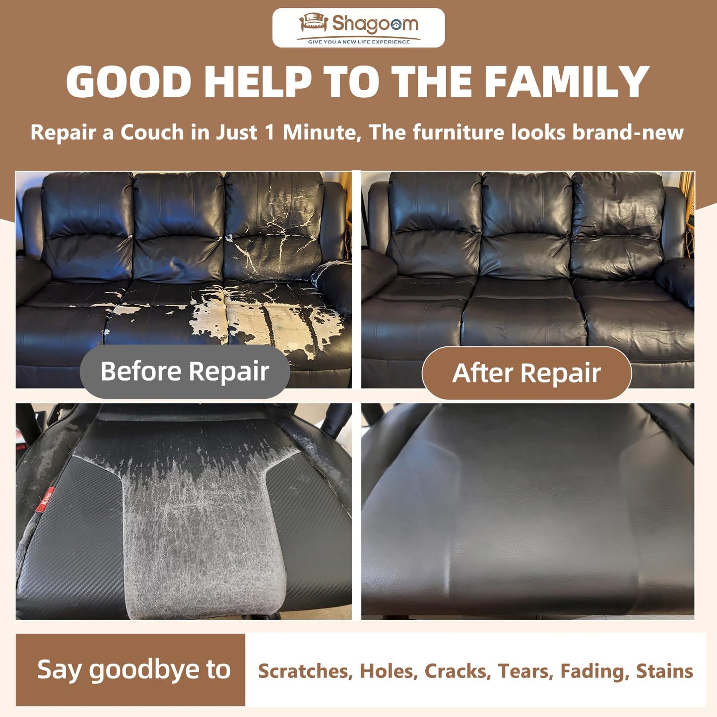 Shagoom Leather Repair Kit, 17X79 inch Self Adhesive Leather Patch Waterproof, DIY Large Vinyl Patches for Couches, Furniture, Kitchen Cabinets, Wall （Gray, 17X79 inch）