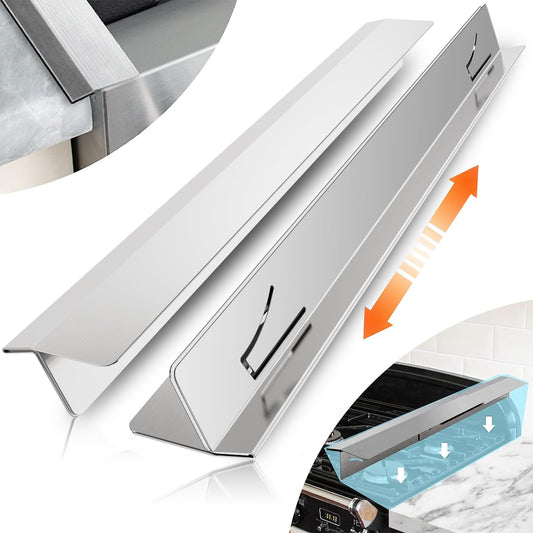2PCS Kitchen Stove Counter Gap Covers, 316 Stainless Steel Gap Cover, Cooktop Trim Kit, Stove Gap Guards, Oven Gap Filler, Heat Resistant & Effectively Protect Stove Gap Filler(13.8"-27.5" Silver)