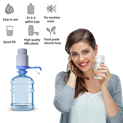 5 Gallon Water Dispenser Sold by Dyreps - Manual Water Dispenser for 5 Gallon Bottle with Pressure Relief Valve for No Drips, Easy Hand Press Water Pump Dispenser Fit for 2-6 Gallon Bottle (Blue)