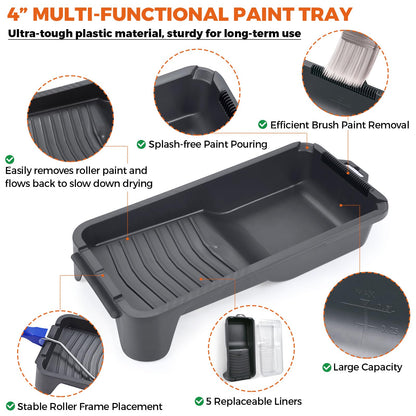 20pcs Small Paint Roller Kit, PinStone 4 inch 2 inch Paint Roller Brush Kit with Foam, Microfiber Covers & Heavy-Duty Paint Tray, Mini Rollers for Painting Walls, Cabinet, Touch-ups Supplies