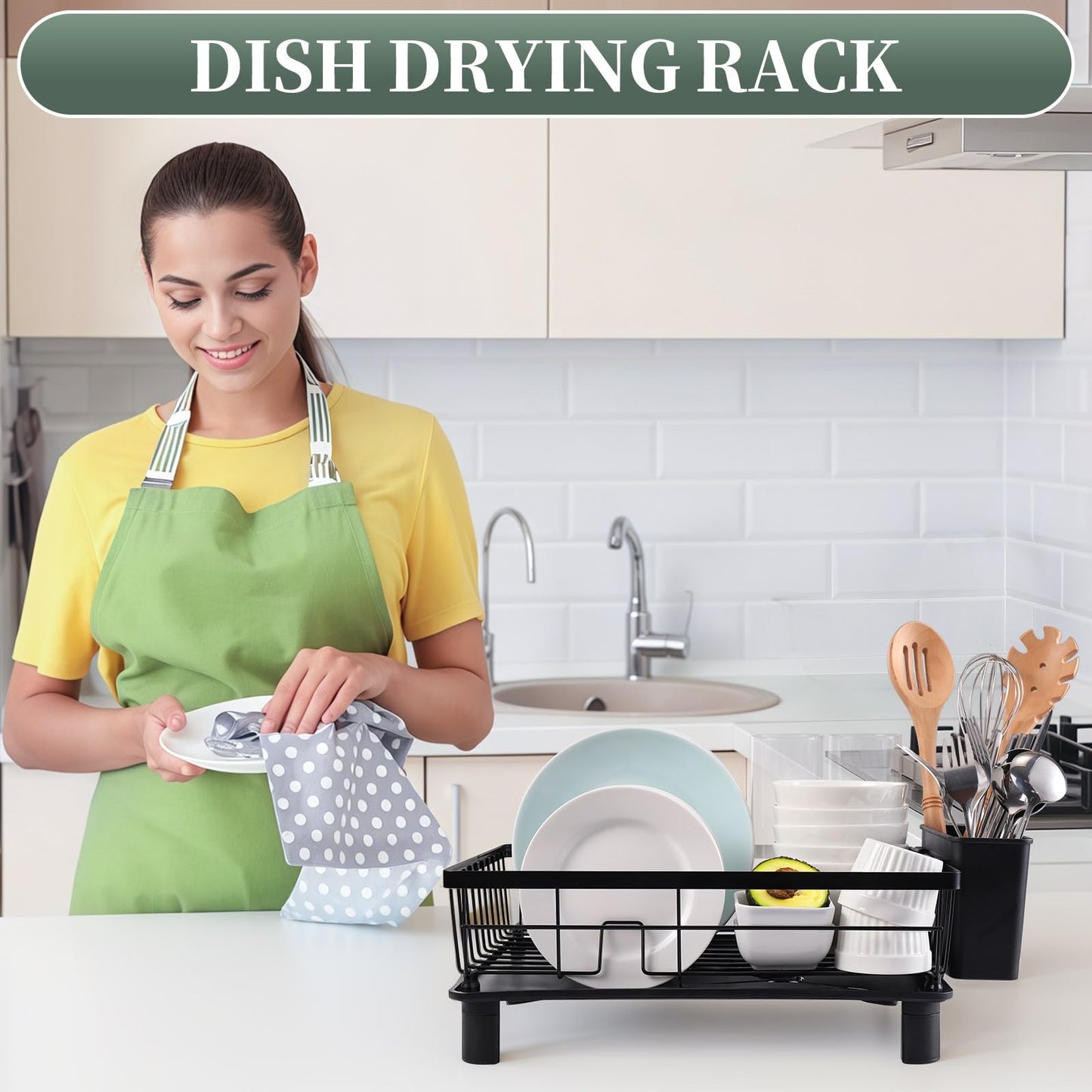 Dish Drying Rack,Rv Essentials, Kitchen Organizers and Storage, Dish Racks with Drain Board, Kitchen Essentials, Rv Accessories, Egouttoir à Vaisselle, with Cutlery Holder, Stainless Steel, 29 x 38cm
