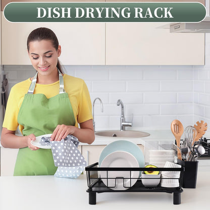 Dish Drying Rack,Rv Essentials, Kitchen Organizers and Storage, Dish Racks with Drain Board, Kitchen Essentials, Rv Accessories, Egouttoir à Vaisselle, with Cutlery Holder, Stainless Steel, 29 x 38cm