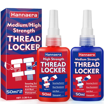 Thread Lock Blue and Red 50 ML*2, Threadlocker Medium & High Strength, Thread Locker for Nuts, Bolts, Fasteners, Metals, Against Losening and Leakage