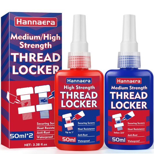 Thread Lock Blue and Red 50 ML*2, Threadlocker Medium & High Strength, Thread Locker for Nuts, Bolts, Fasteners, Metals, Against Losening and Leakage