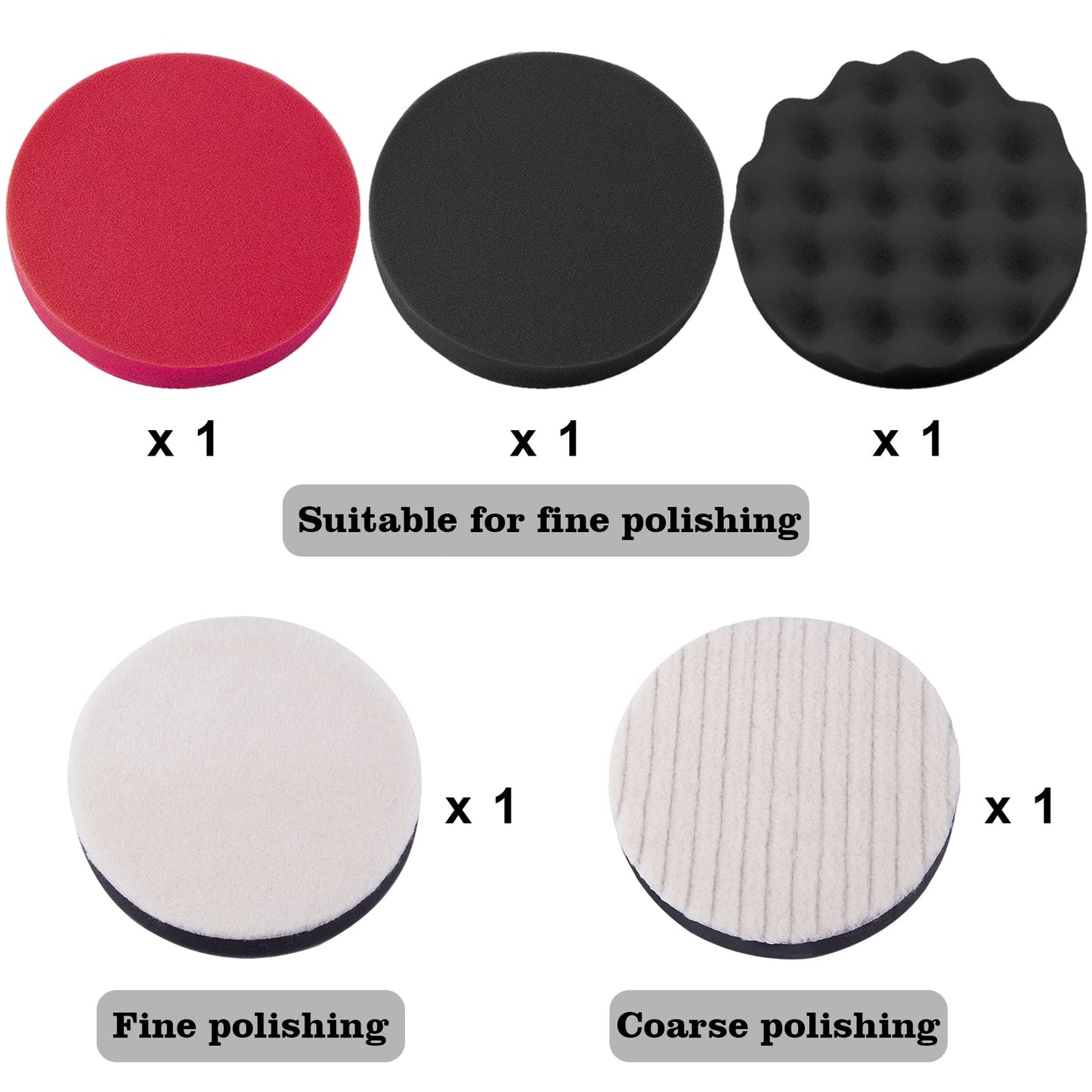 SIQUK 8 Pieces Car Polishing Kit - 5 Inch Buffing Pads, Car Foam Polishing Pads, Buffer Attachment With M14 Drill Adapter