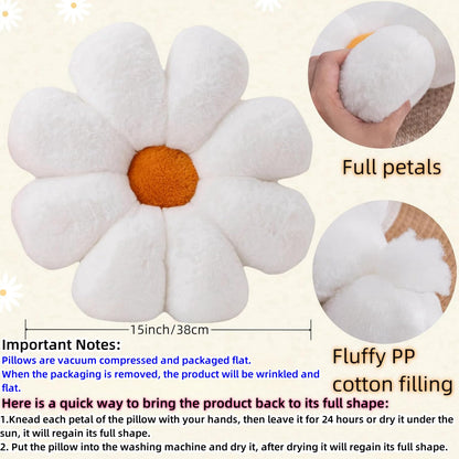 2pcs Flower Pillow - Pink White Aesthetic Preppy Bedroom Living Room Home Decor, Cute Daisy Flower Decorative Throw Pillows Floor Cushions for Girls Bedroom Bed Sofa Chair (Pink & White)