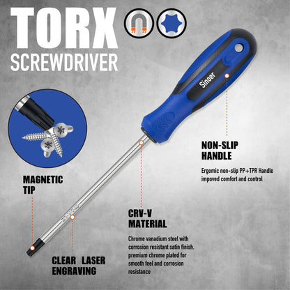 Sinoer 14-Piece Magnetic Torx Screwdrivers Set，Chromium Vanadium Steel，T4 - T40Magnetic Torx Driver Star Screwdrivers Set ，Professional Grade Repair Tools