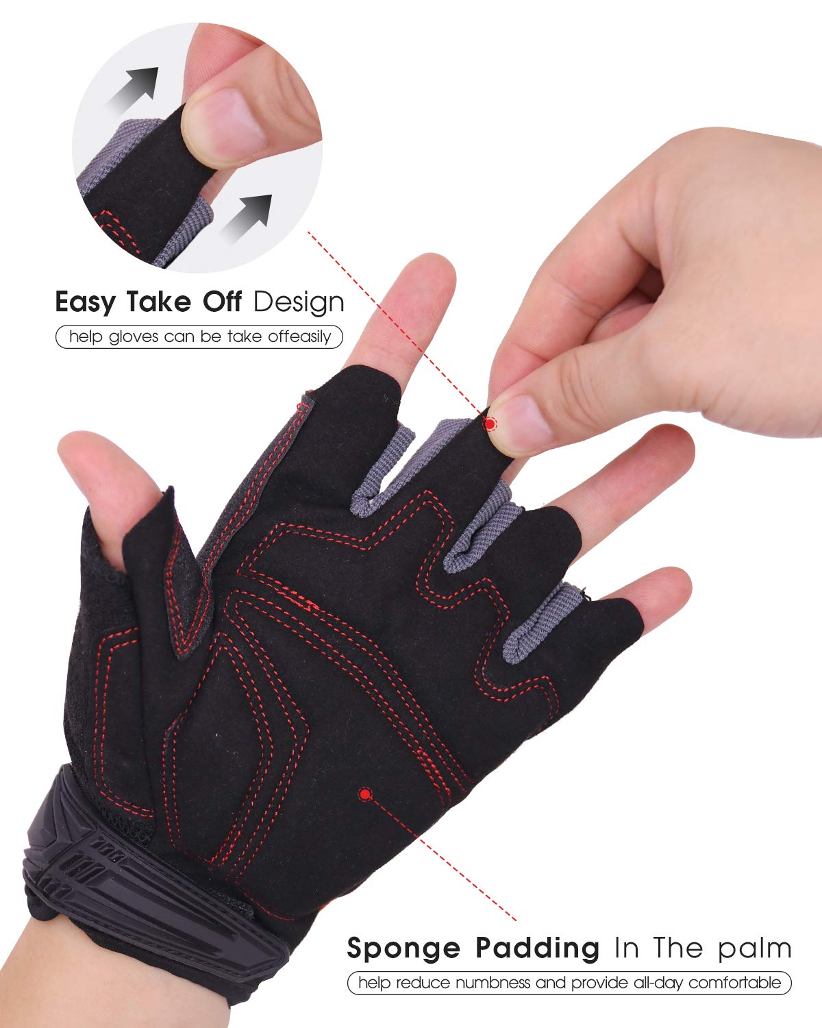 HANDLANDY Fingerless Work Gloves for Men, Half Finger Working Glove Grip Shock-Absorbing Breathable Uwrist TPR Anti-collision Gloves for Mens & Women(M)