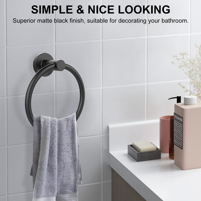 SetSail Towel Holder for Bathroom Wall Matte Black Ring Stainless Steel Heavy Duty Hand Towel Hanger for Kitchen, 2 Pack