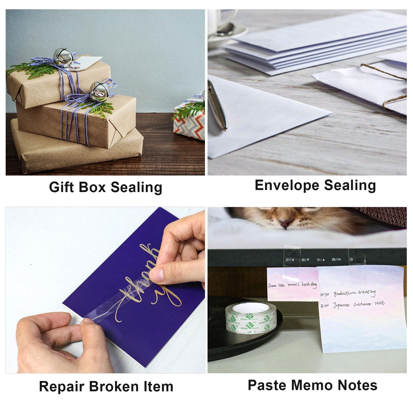 BOMEI PACK 48 Rolls Crystal Clear Transparent Tape, Stationery Tape Refills Rolls for Dispenser, 3/4 in x 900 in,1 inch Core, Gift Wrapping Clear Tape Bulk for Office, School and Home