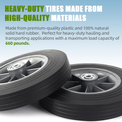 AR-PRO (2-Pack) 10'' x 2'' Flat Free Solid Rubber Tire and Wheel, 3/4" & 5/8" & 1/2" Axles Bore Hole with 2.23" Offset Hub, Replacement 10 Inche Wheel for Dolly Hand Trucks and Wheelbarrows