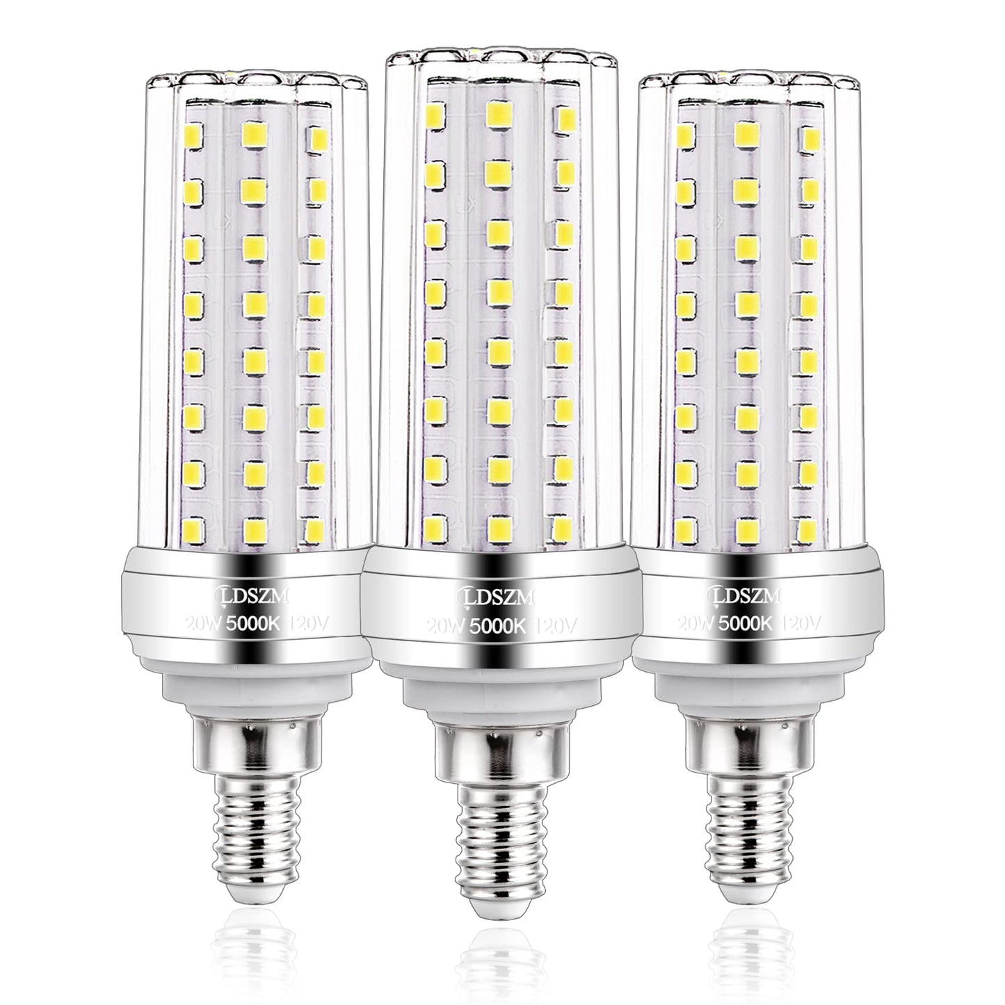 E12 LED Corn Light Bulbs[4.4in*1.18in], 20W E12 LED Bulb 150W Equivalent 2000 Lumen 5000K Cool Daylight White Non-dimmable Chandelier Light Bulbs Pack of 3
