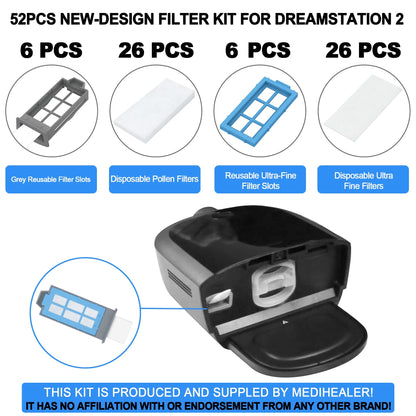 52PCS CPAP Filters for Dreamstation 2, Replacement Filters Compatible with Dreamstation 2: Includes 6 Preassembled Filters+ 20 Pollen Filters+ 20 Ultra-Fine Filters, Medihealer Supplies